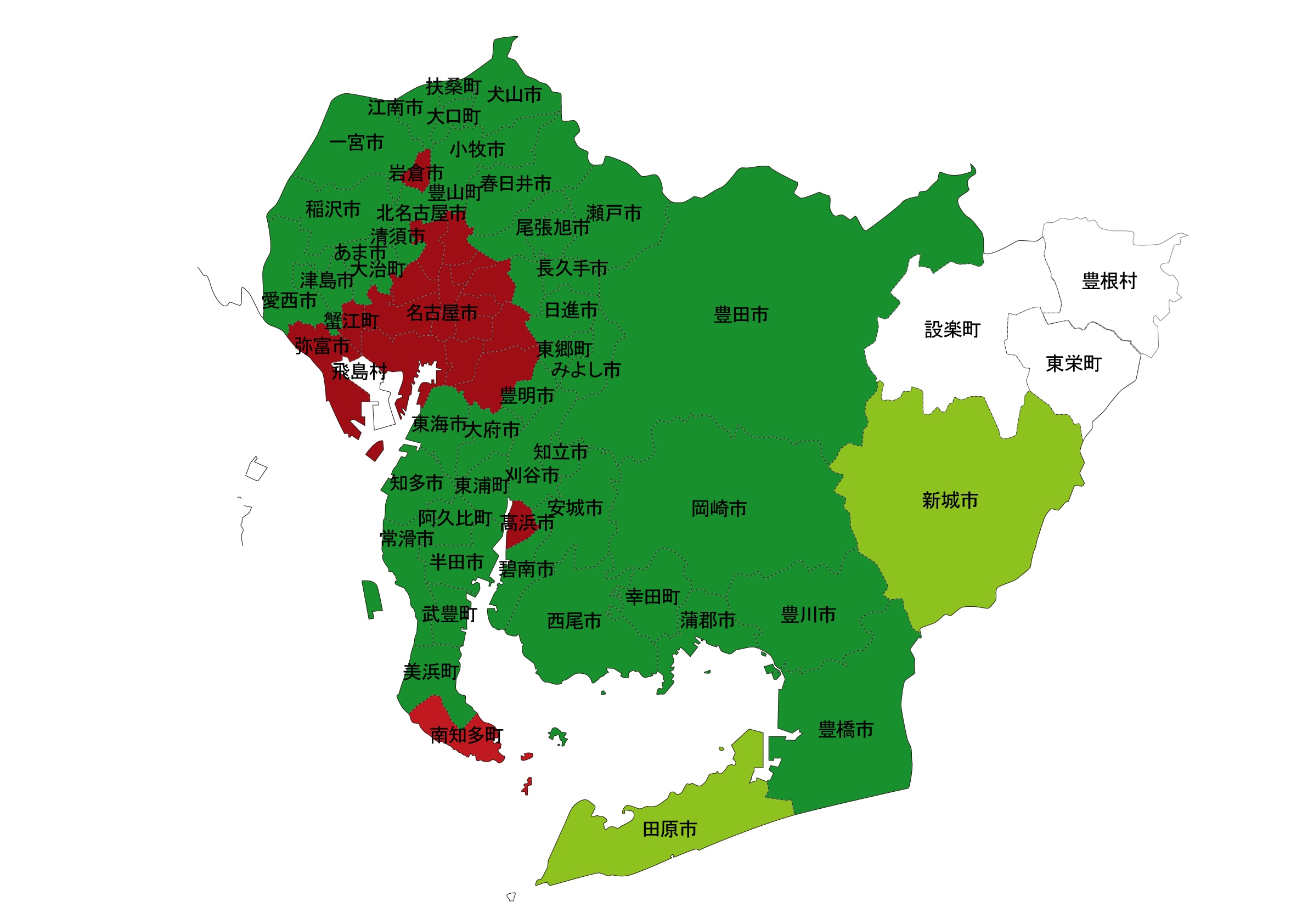 犯罪遭遇率の色分け地図・愛知県