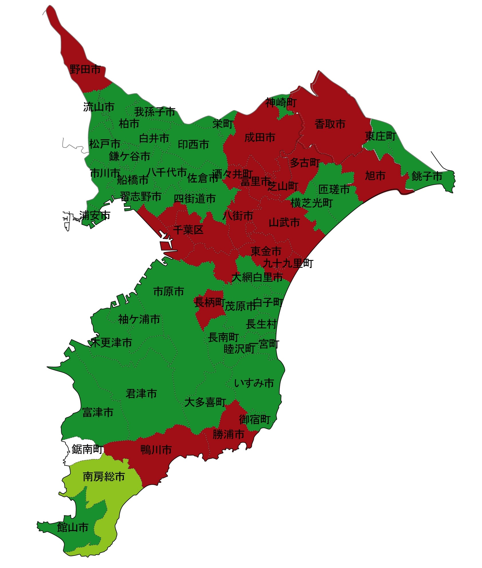 犯罪遭遇率の色分け地図・千葉県