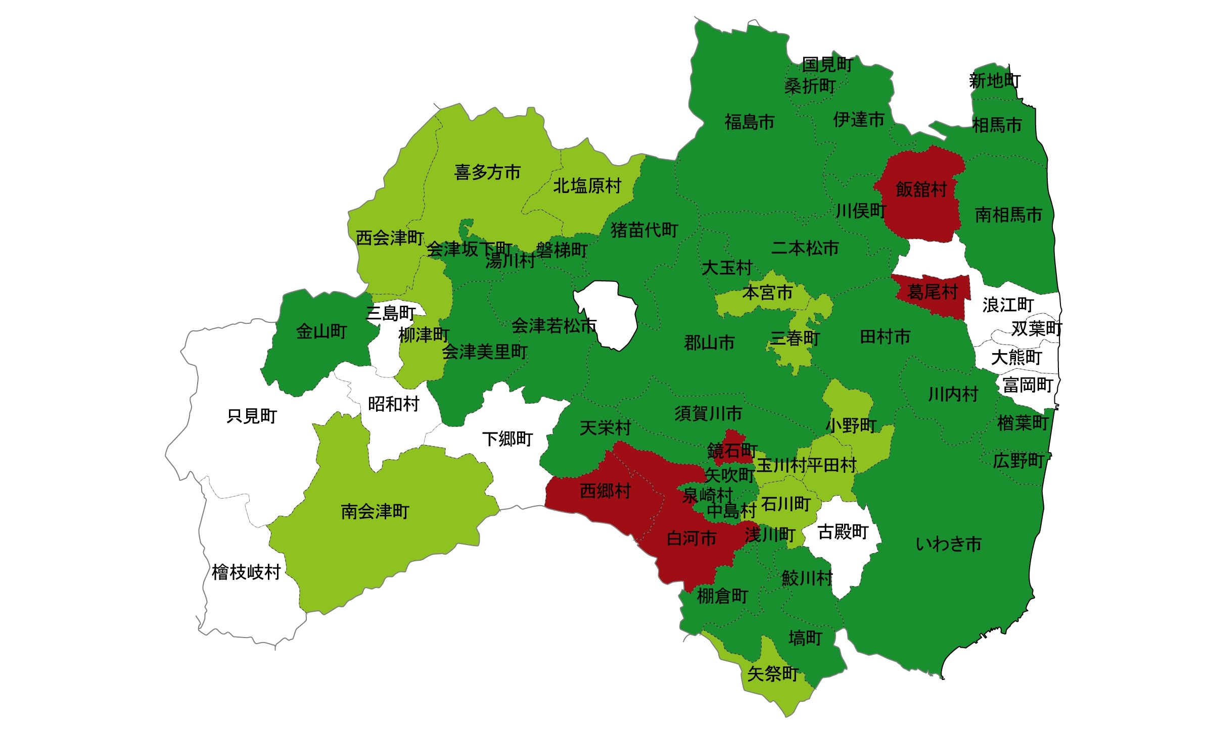 犯罪遭遇率の色分け地図・福島県