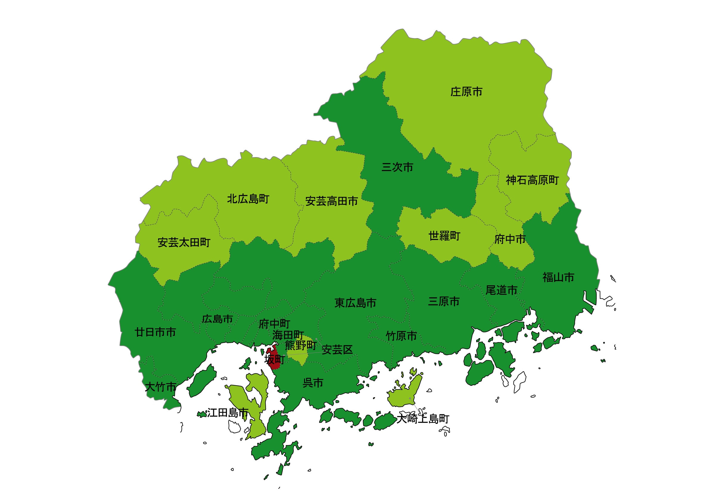 犯罪遭遇率の色分け地図・広島県