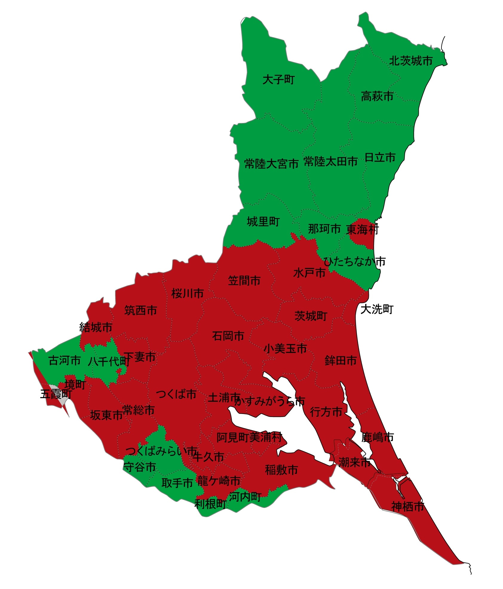 犯罪遭遇率の色分け地図・茨城県
