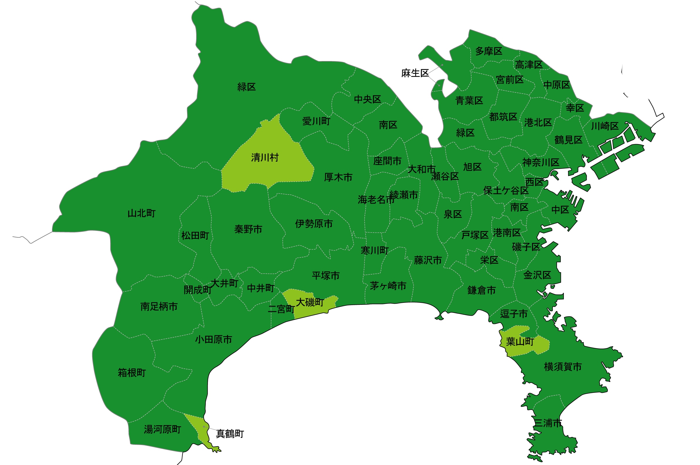 犯罪遭遇率の色分け地図・神奈川県