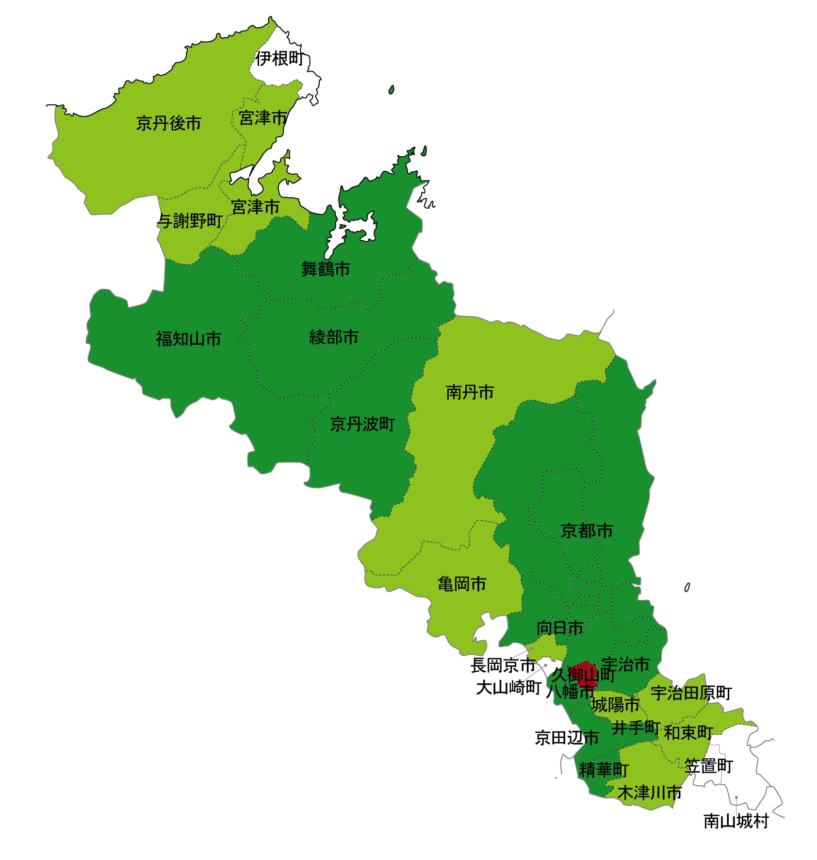 犯罪遭遇率の色分け地図・京都府