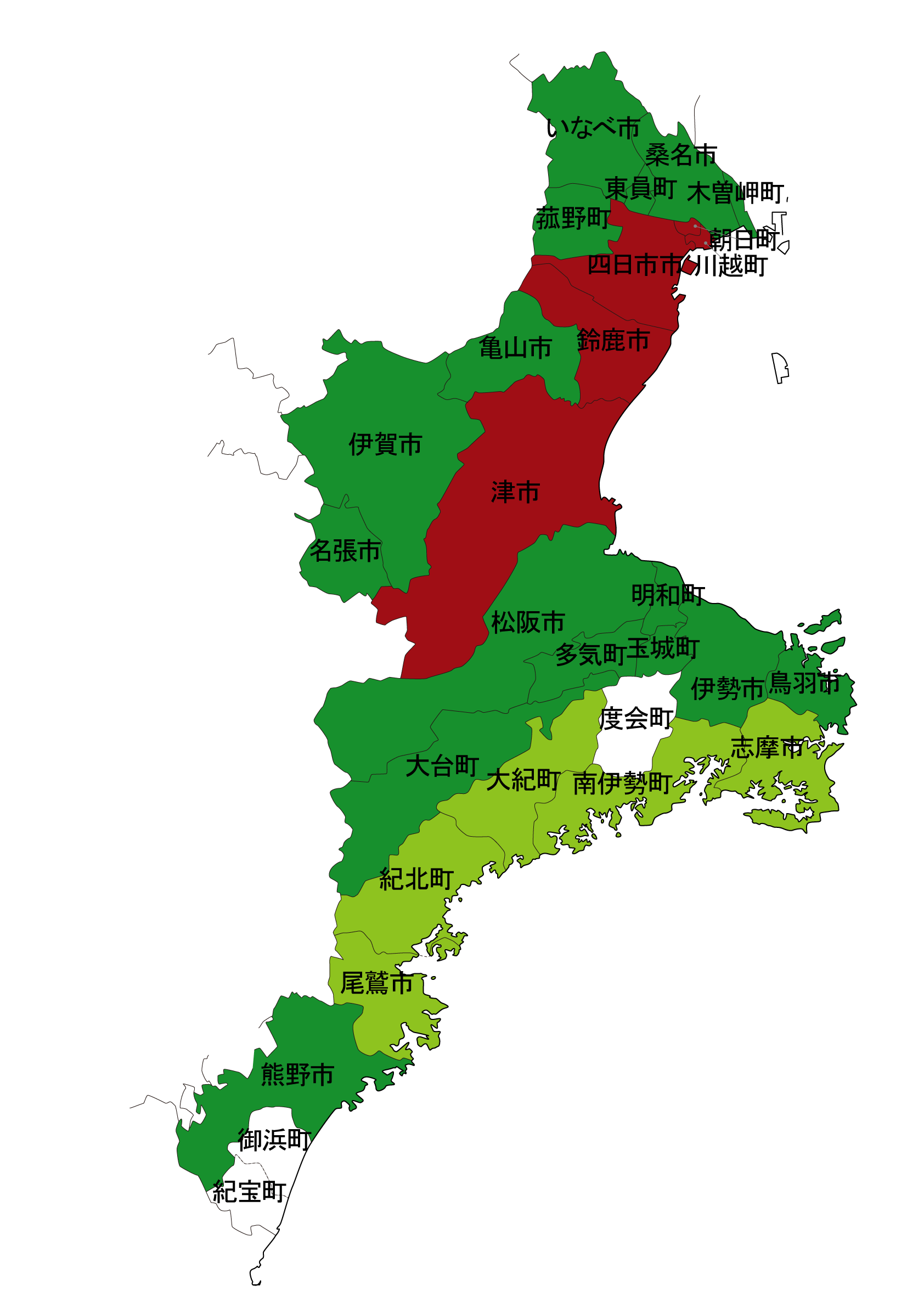 犯罪遭遇率の色分け地図・三重県