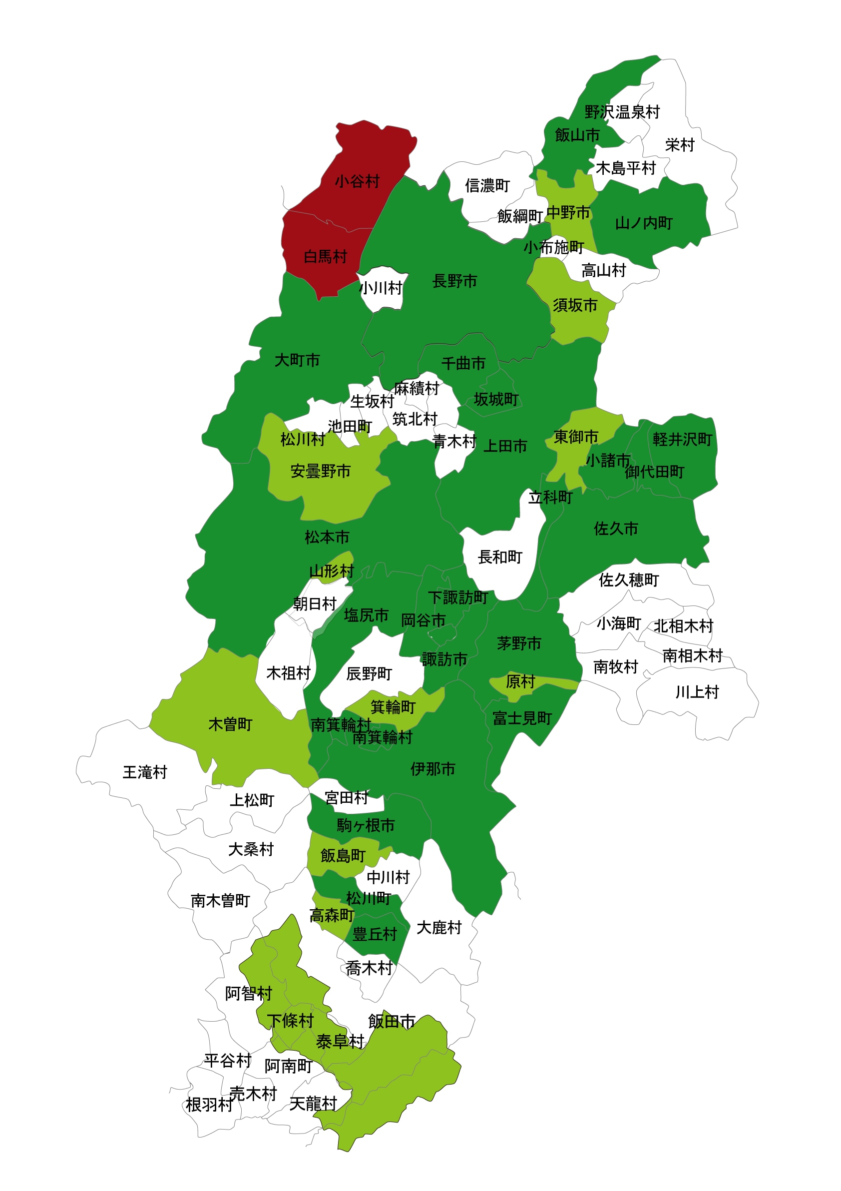 犯罪遭遇率の色分け地図・長野県