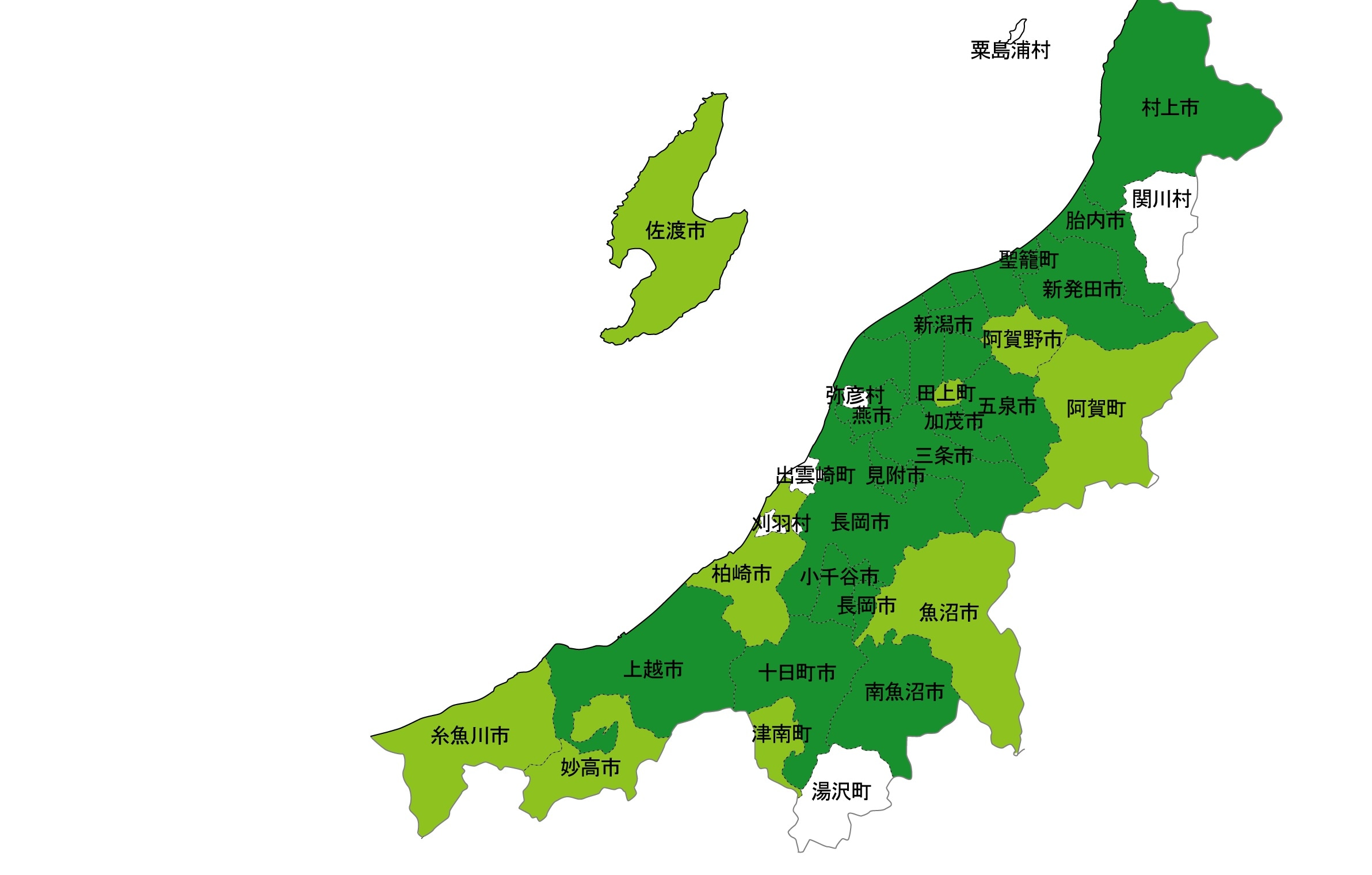 犯罪遭遇率の色分け地図・新潟県