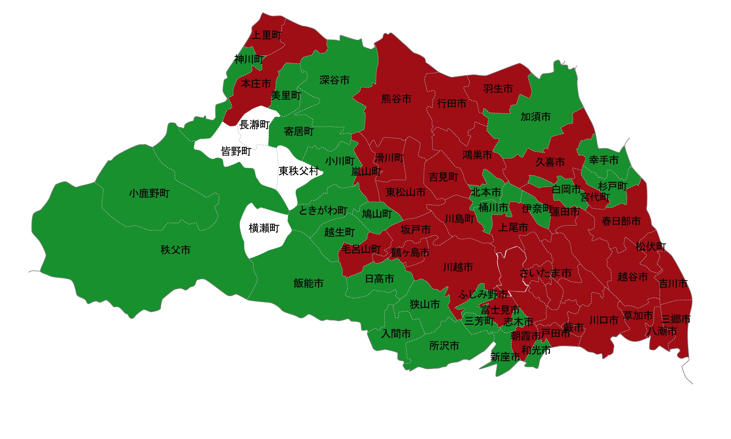 犯罪遭遇率の色分け地図・埼玉県
