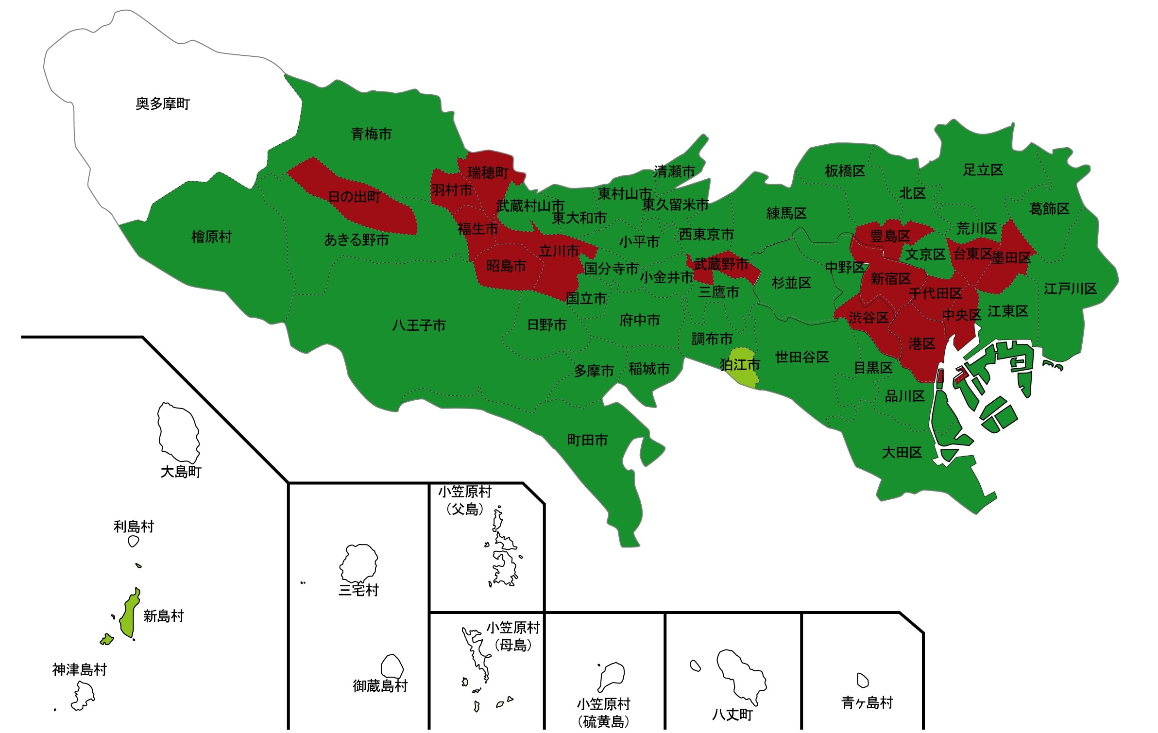 犯罪遭遇率の色分け地図・東京都