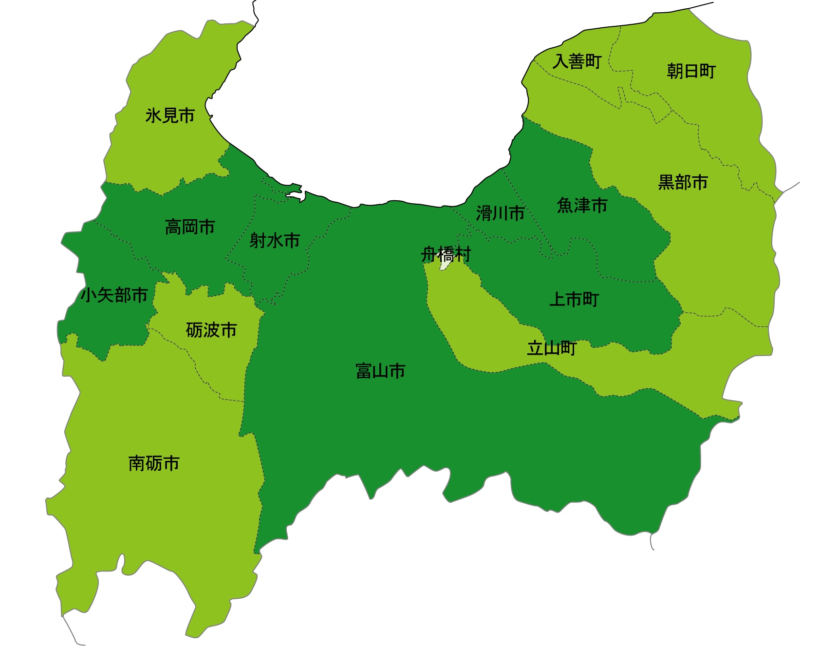 犯罪遭遇率の色分け地図・富山県