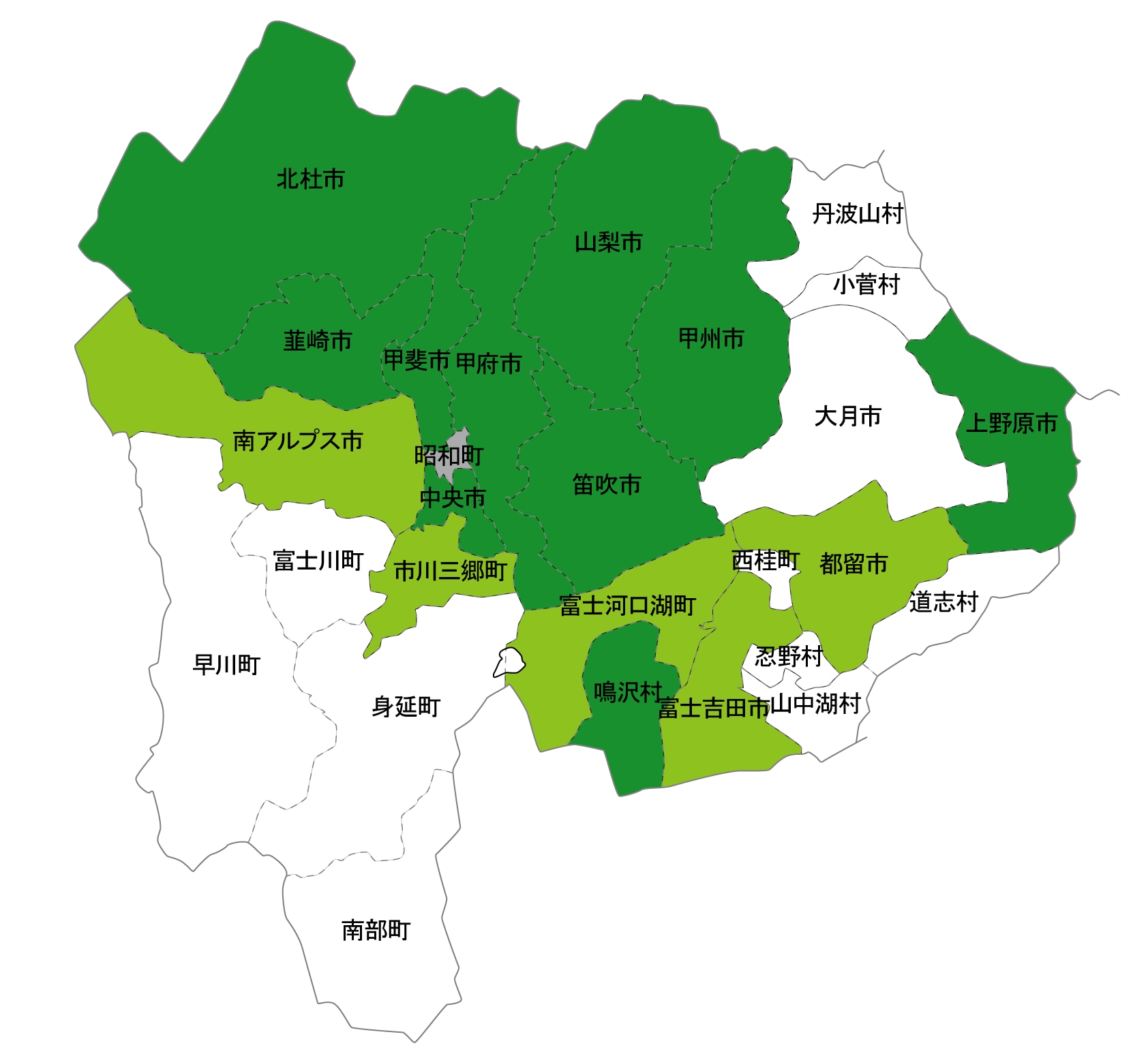 犯罪遭遇率の色分け地図・山梨県