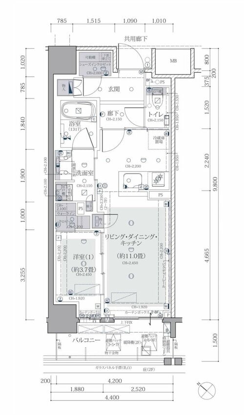 「Brillia月島四丁目」1LDK　41.30㎡　5,400万円　南西/北東