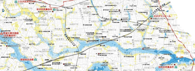 北沢地域付近のハザードマップ