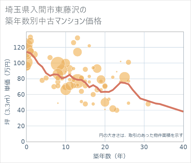 埼玉県入間市東藤沢の築年数別の中古マンション坪単価