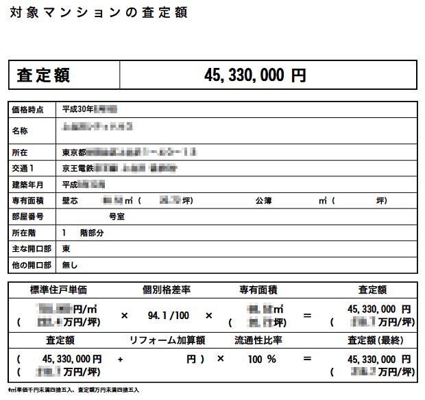 B社の査定書（売買想定価格）