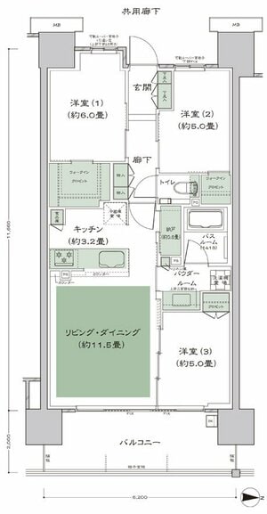 シティテラス住吉の間取り　B5タイプ：70.27㎡
