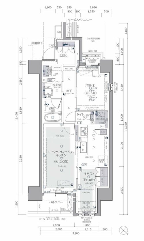 「Brillia月島四丁目」2LDK　56.14㎡　8,000万円　北東