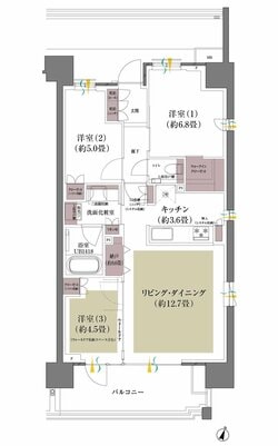 「プラウド小竹向原」間取り：E’ タイプ 3LDK+N+WIC（71.06m²） バルコニー面積 10.45m²（8階）／10.53m²（9～11階） 販売価格：非公表