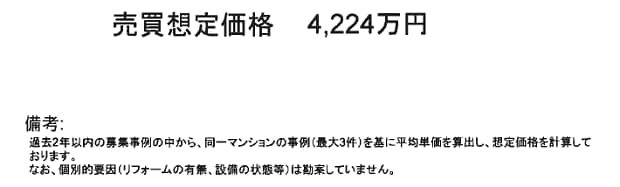 A社の査定書（売買想定価格）