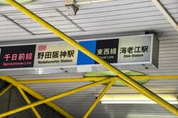 JR東西線と大阪メトロ千日前線のサインボード（出典：PIXTA）