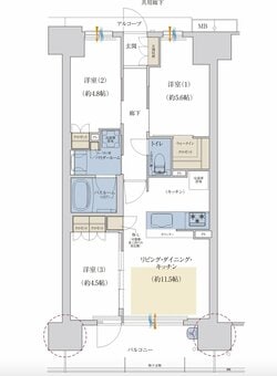 プレサンスレジェンド上新庄」間取りD1TYPE 4階（4,120万円）、14階（4,600万円）