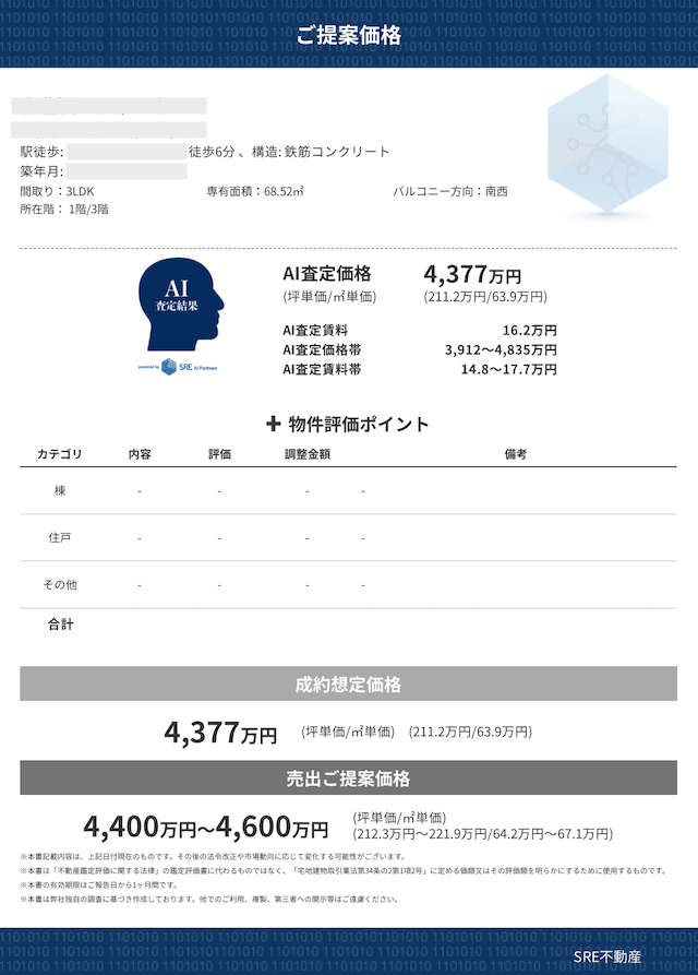 SRE不動産の査定書