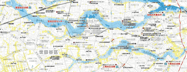 世田谷地域周辺のハザードマップ