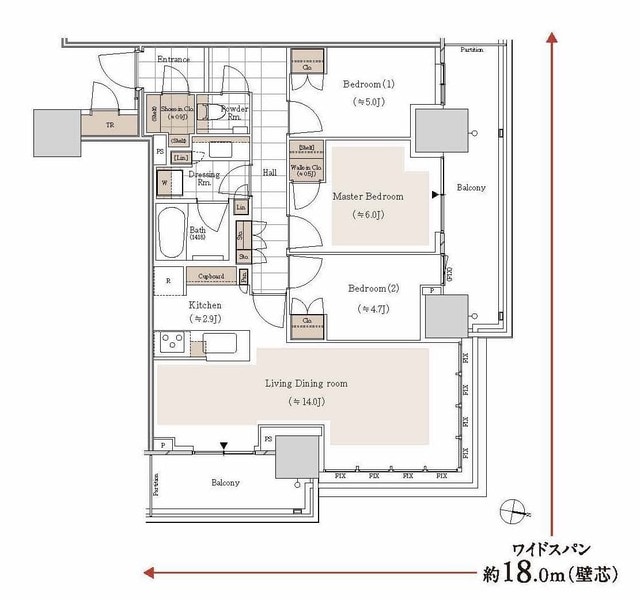 「パークタワー西新宿」の価格と間取り。76Aタイプ　3LDK（76.94㎡）　20階・東北角 価格：1億3,100万円