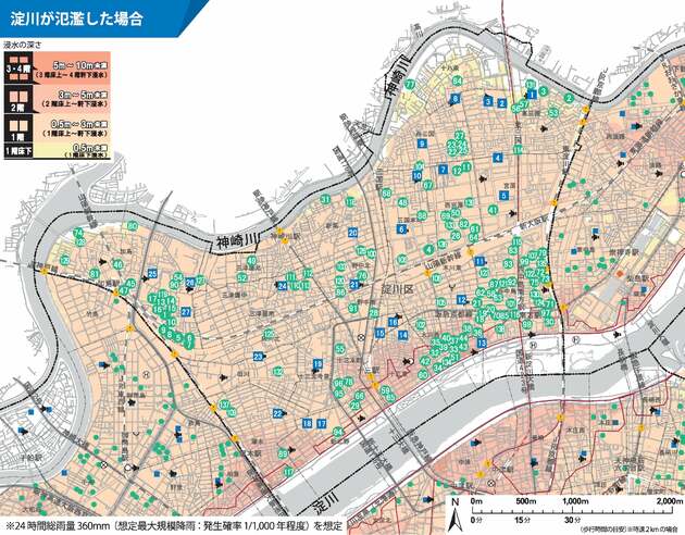 淀川が氾濫した場合の想定浸水域