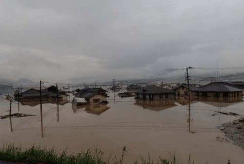 2018年7月の豪雨による岡山県倉敷市真備町の被害の様子