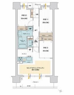 ウエストレジデンス（西向き） 10階、65.28㎡、3LDK……3690万円
