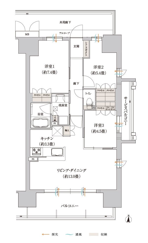 「ローレルスクエアosaka link」の3LDK、72.60㎡、Oタイプの間取り図、価格不明(出典:公式ホームページから)