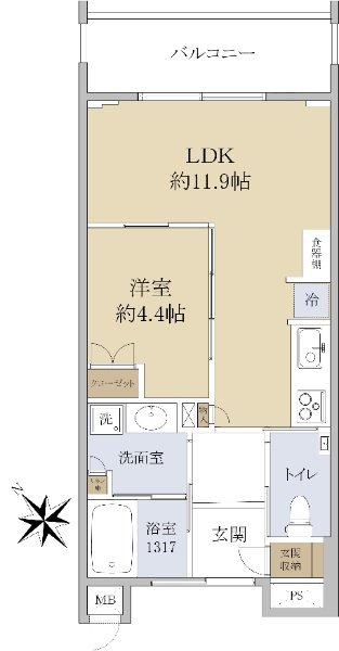 LUMISIA（ルミシア）浦安舞浜 1LDK（42.39㎡）、42Aタイプの間取り（出典：LIFULL HOME'Sホームページから）