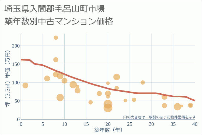 埼玉県入間郡毛呂山町市場の築年数別の中古マンション坪単価