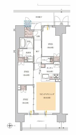 「ローレルコート大阪城公園」Aタイプ（東向き）、62.8㎡、3LDＫ／価格：13階4,850万円、4階4,700万円