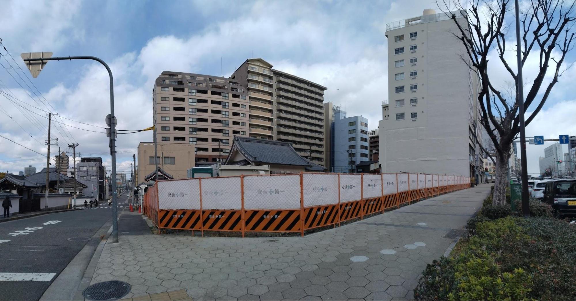 仮称）大阪市中央区中寺2丁目計画」現地南西側より（2025年2月筆者撮影）