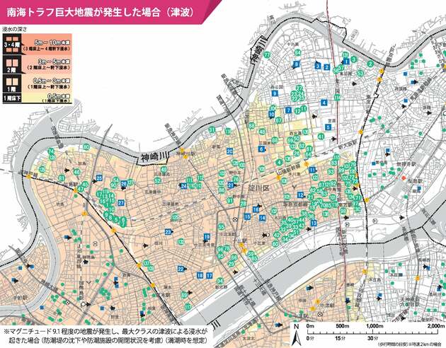 南海トラフ地震の津波による浸水域