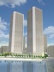 豊海地区に建設されるツインタワーマンションのイメージパース（出典：東京都都市整備局）