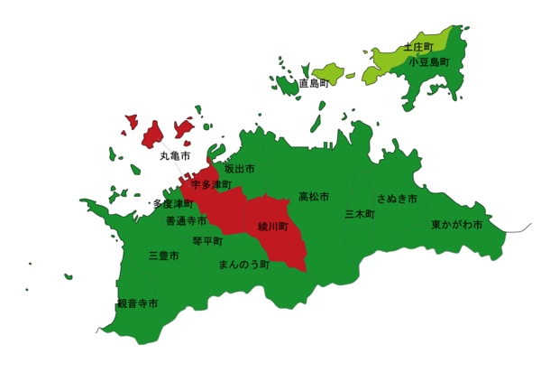香川県の犯罪遭遇率の色分け地図