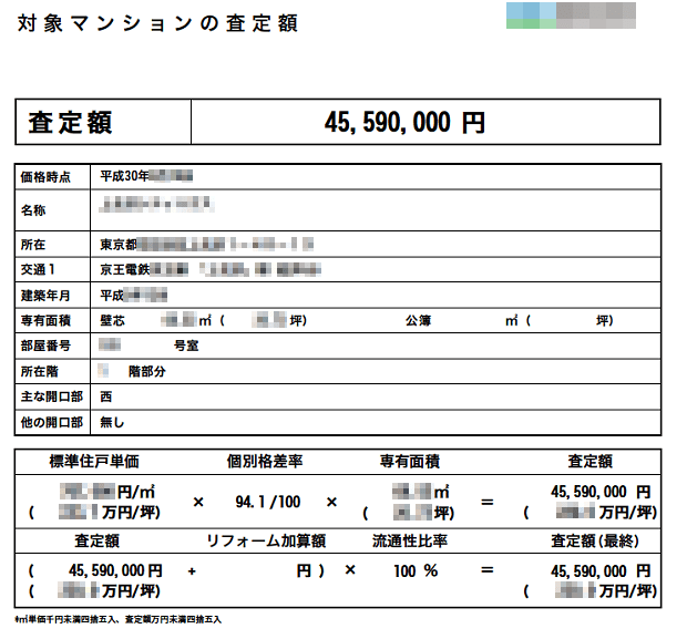 C社の査定書（対象マンションの査定額）
