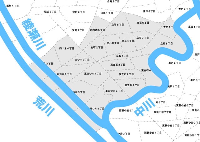 立石・四つ木地域の河川の位置図