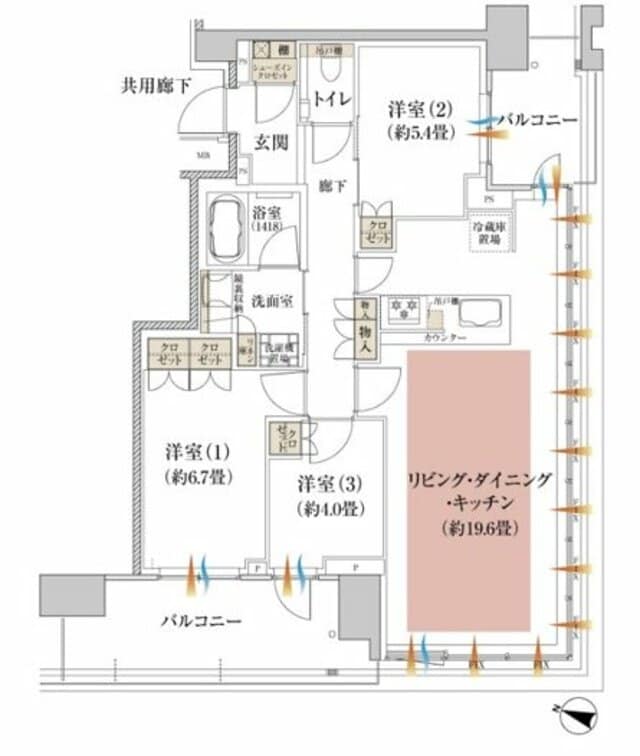 「Brillia Tower 箕面船場 TOP OF THE HILL」「80C」タイプの82.17㎡、3LDＫの角住戸プランの価格は、6階が7,700万円で10階が7,970万円