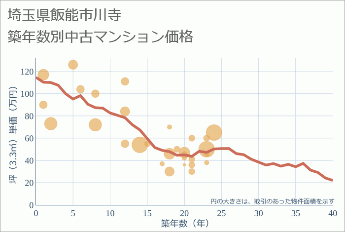 埼玉県飯能市川寺の築年数別の中古マンション坪単価