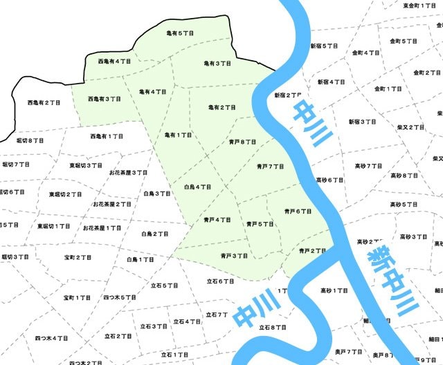 亀有・青戸地域の河川と路線の位置図