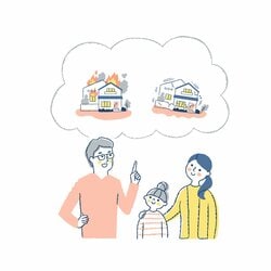地震や火災について考えている家族