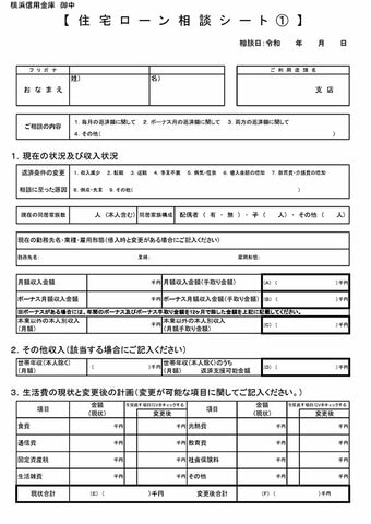 住宅ローン相談シート①